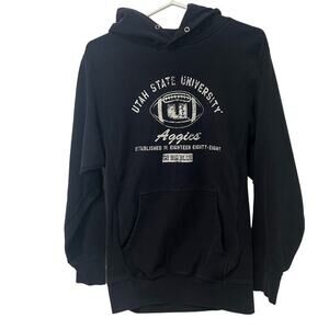 Vtg Utah State University Aggies Navy Hooded Sweatshirt‎ XS Cozy Hoodie MV Sport